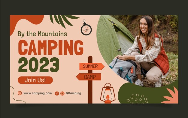 Design de modelo de acampamento desenhado à mão