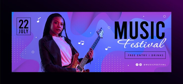 Vetor grátis design de modelo de capa de facebook de festival de música