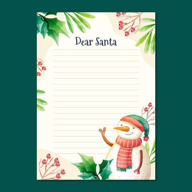 Vetor grátis design de modelo de carta de papai noel em aquarela