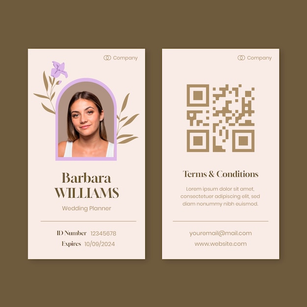 Design de modelo de cartão de identificação para planejamento de casamento