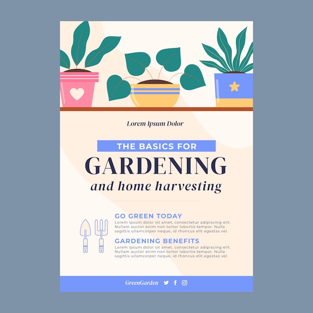 Vetor grátis design de modelo de cartaz de jardinagem
