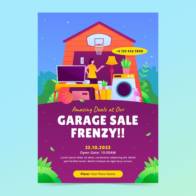 Vetor grátis design de modelo de cartaz de venda de garagem