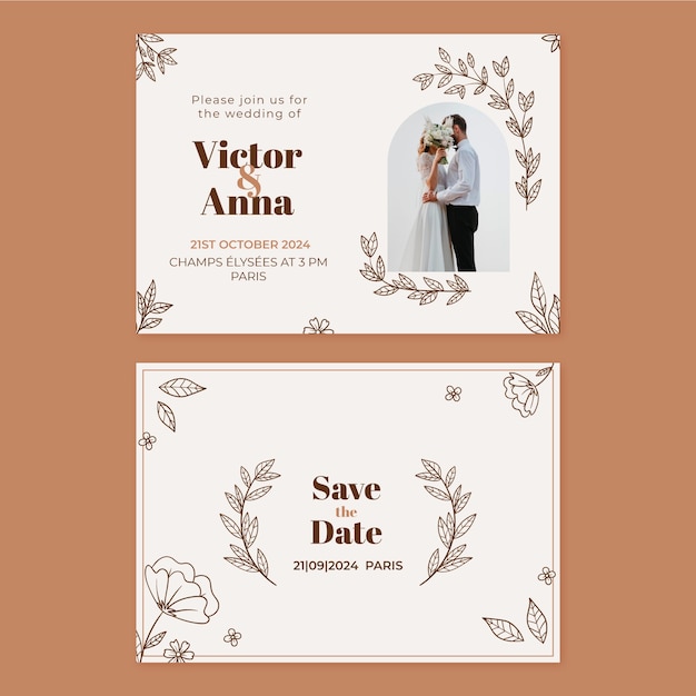 Design de modelo de convite de cartão de casamento floral