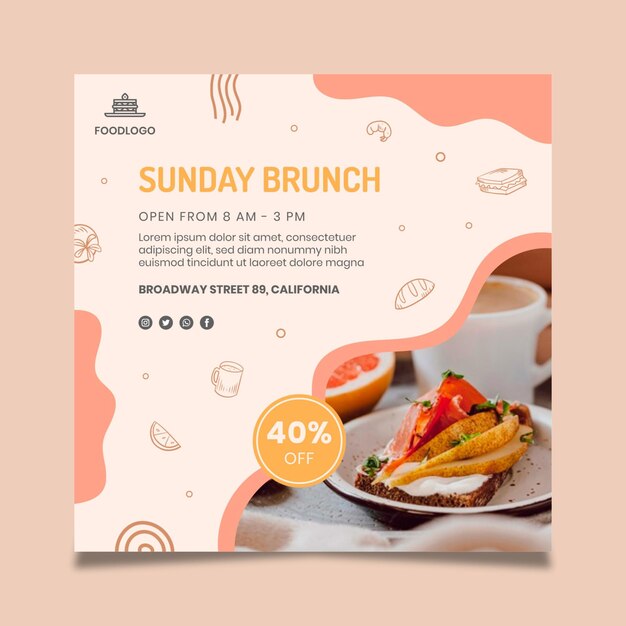 Design de modelo de folheto quadrado de brunch