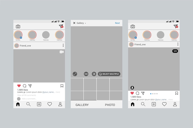 Vetor grátis design de modelo de interface de perfil do instagram