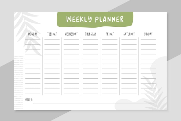Design de modelo de organizador de lista de tarefas semanais
