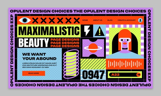 Design de modelo de página de destino de maximalismo