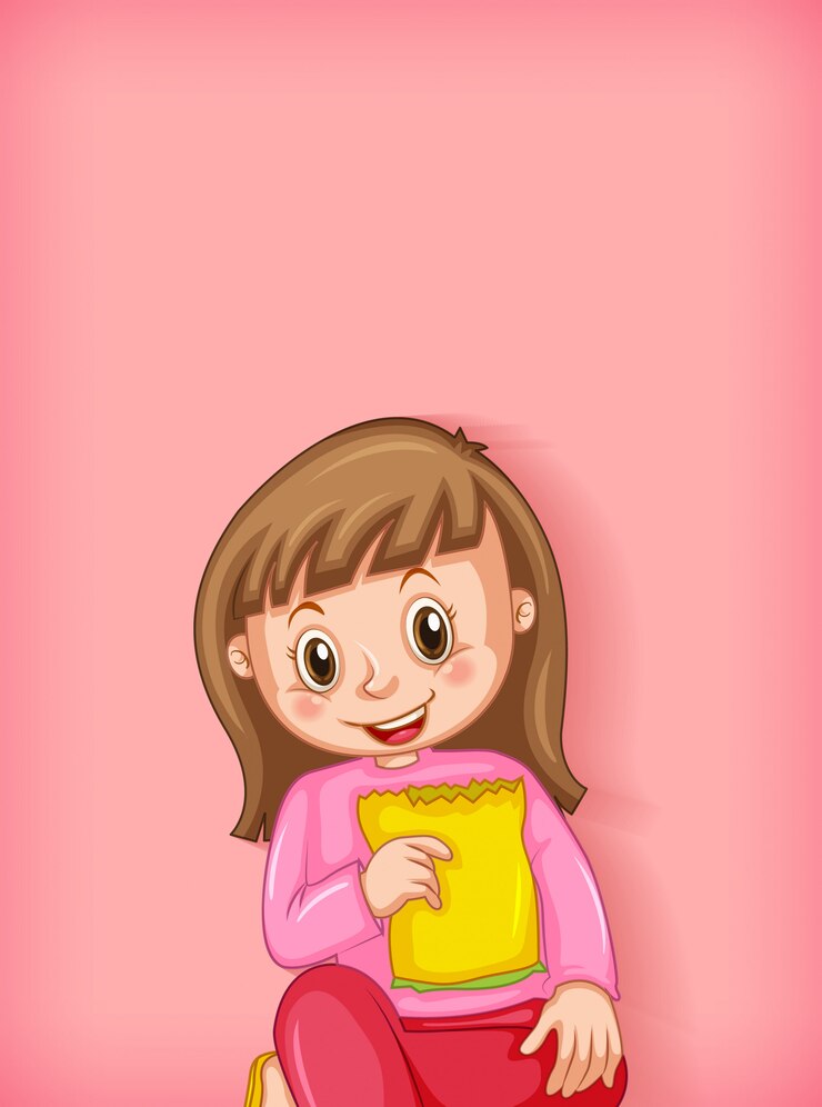 Vetor grátis design de modelo de plano de fundo com garota feliz comendo lanche
