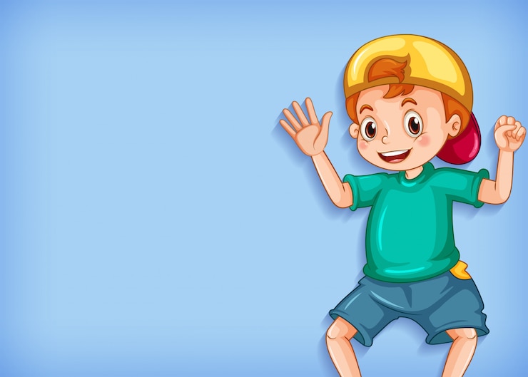Vetor grátis design de modelo de plano de fundo com menino feliz, acenando a mão
