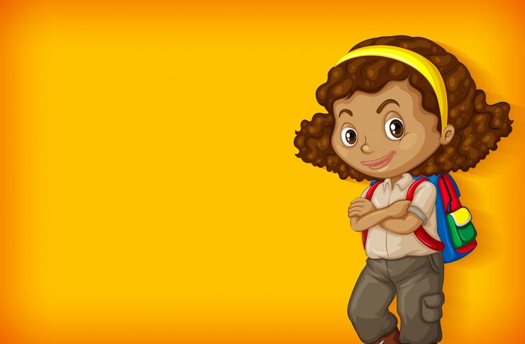 Vetor grátis design de modelo de plano de fundo com parede de cor lisa e garota feliz