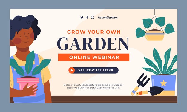 Design de modelo de webinar de jardinagem