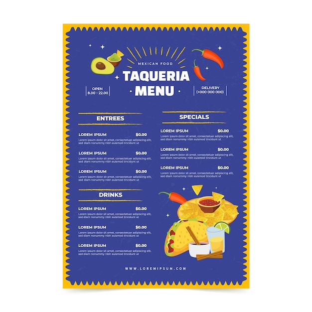 Vetor grátis design de modelos de taqueria desenhados à mão