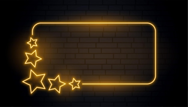 Design de moldura de néon com estrelas douradas
