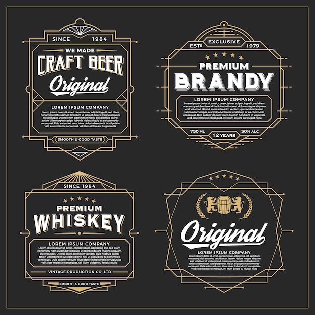 Vetor grátis design de moldura vintage para etiquetas, banner, adesivo e outro design. adequado para whisky, cerveja e produto premium.
