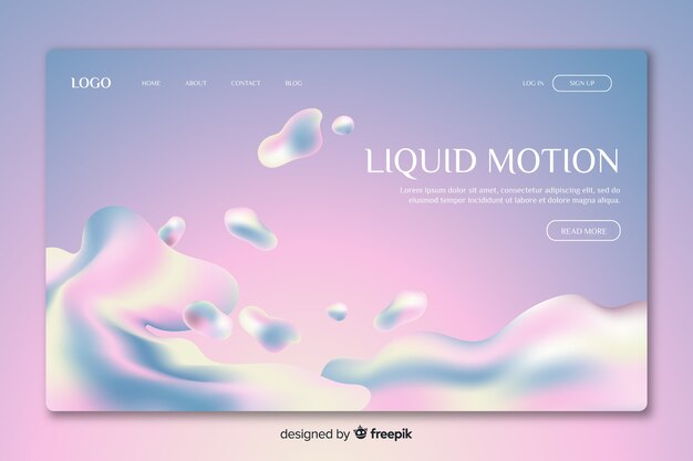 Design de movimento líquido de página de destino