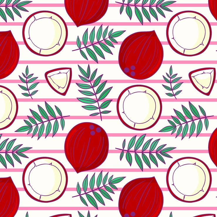 Vetor grátis design de padrão de fruta de coco desenhado à mão