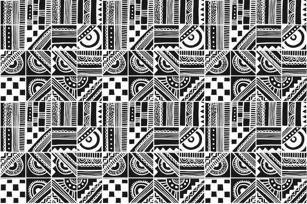 Design de padrão de mosaico monocromático geométrico desenhado à mão
