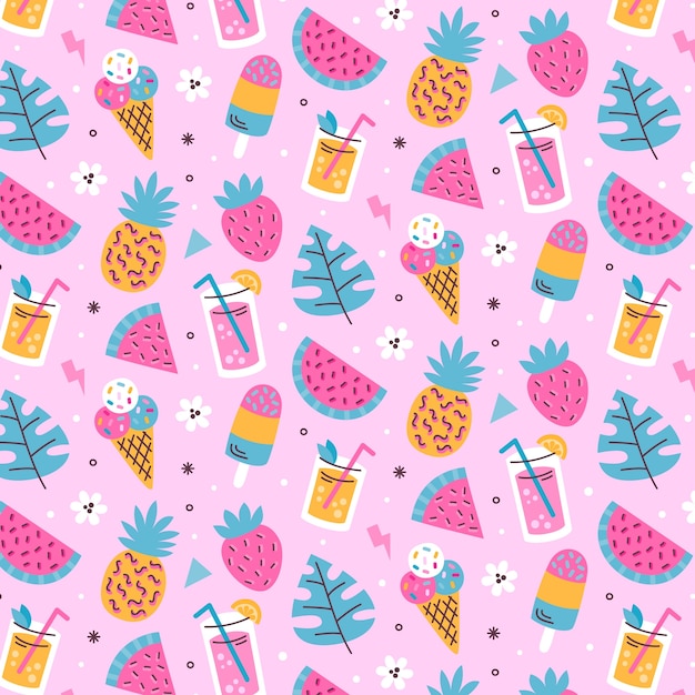 Design de padrão de verão pastel plano