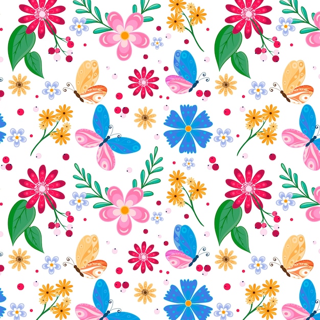 Vetor grátis design de padrão floral desenhado à mão para a primavera