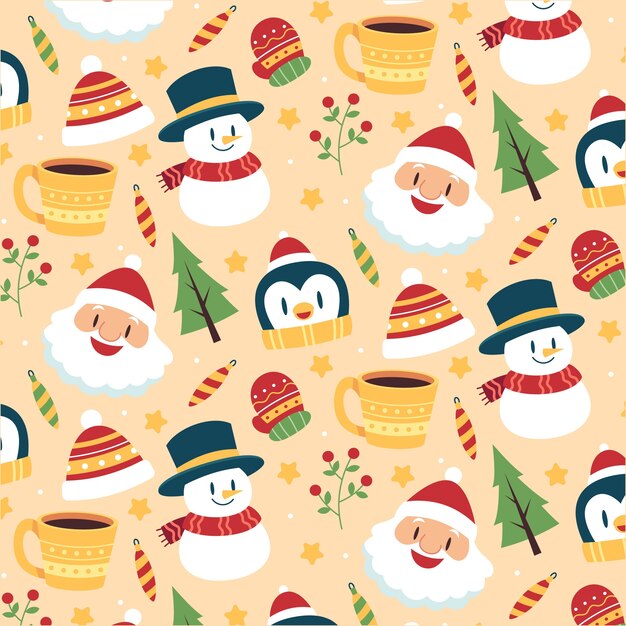 Design de padrão plano para celebração da temporada de natal