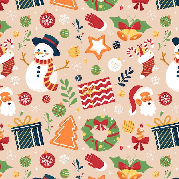 Design de padrão plano para celebração da temporada de natal