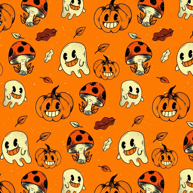 Design de padrão vintage de halloween desenhado à mão