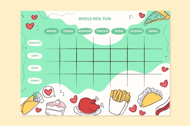Design de planejador de refeições de design plano desenhado à mão