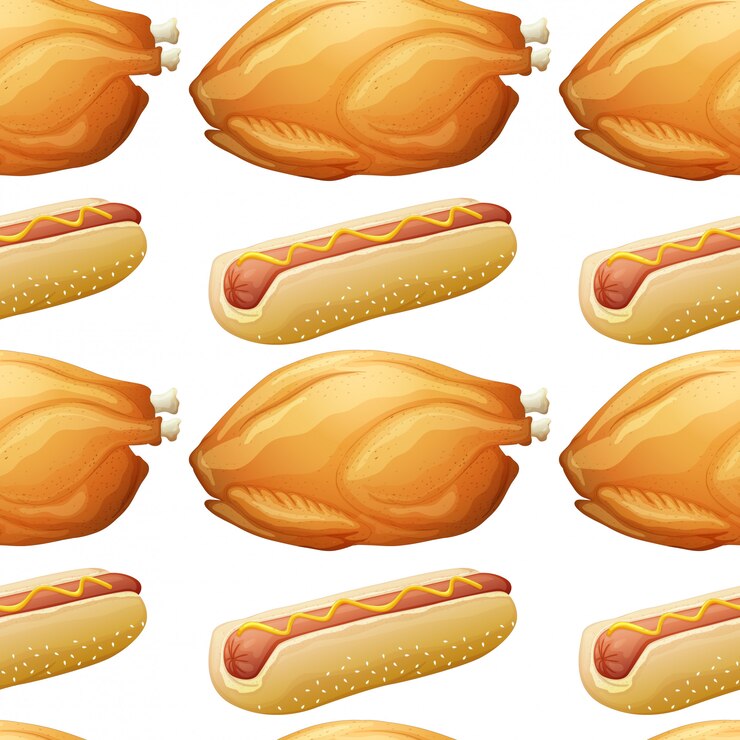 Vetor grátis design de plano de fundo sem emenda com cachorro-quente e frango
