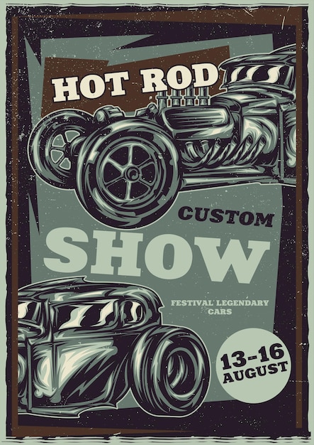 Vetor grátis design de pôster com hot rod personalizado