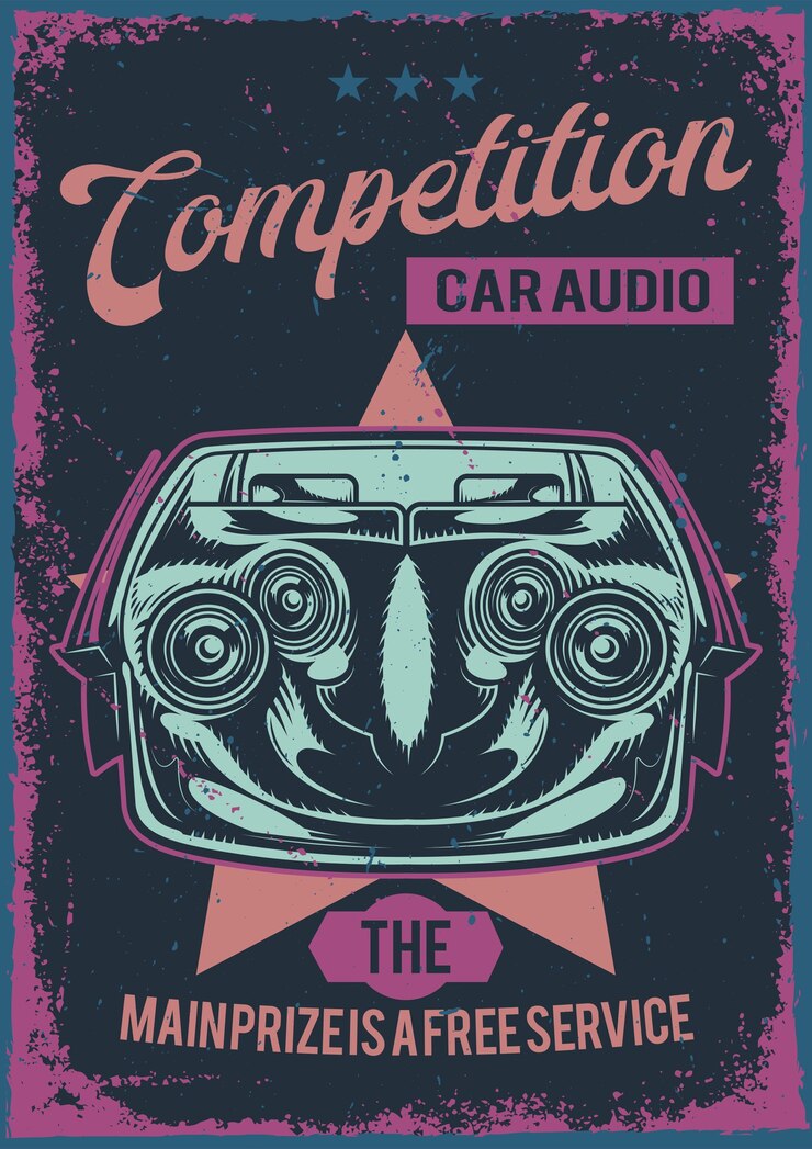 Vetor grátis design de pôster com ilustração do sistema audion do carro