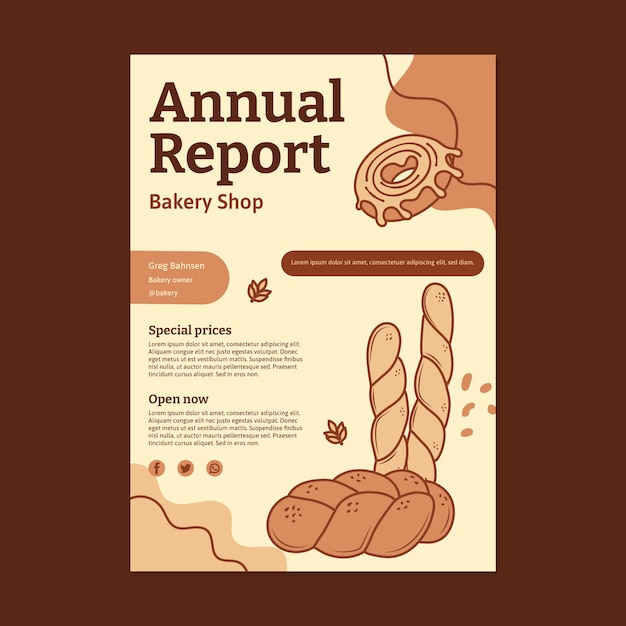Vetor grátis design de relatório anual de padaria desenhado à mão