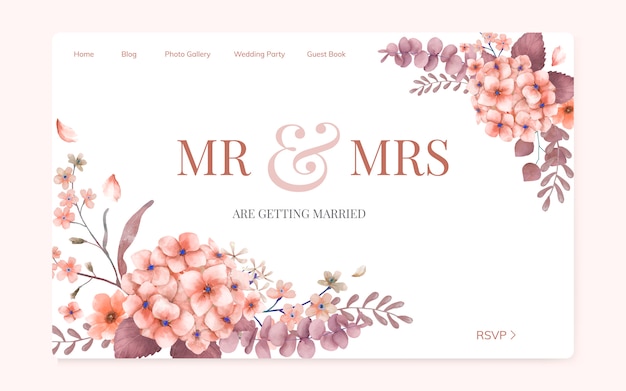 Design de site de convite de casamento floral