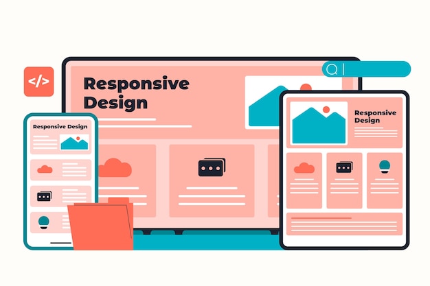 Design de site responsivo de design plano