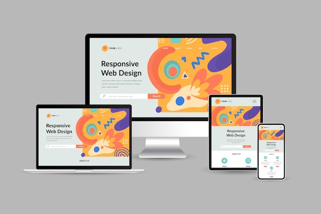 Design de site responsivo de design plano