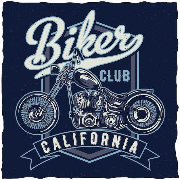 Vetor grátis design de t-shirt com tema de motocicleta com ilustração de uma bicicleta custum