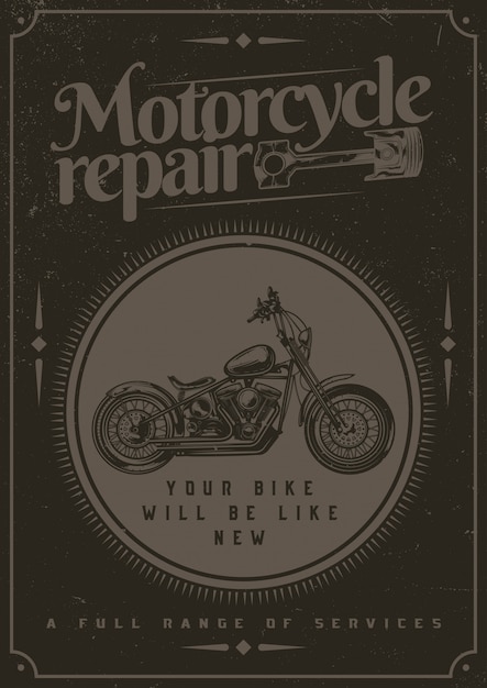 Design de t-shirt ou cartaz com ilustração de motocicleta.