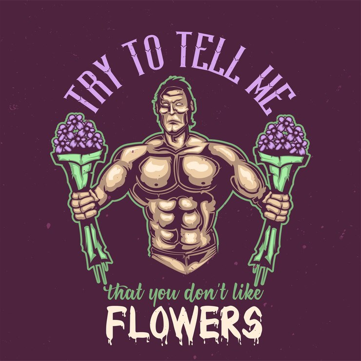 Vetor grátis design de t-shirt ou cartaz com ilustração de um desportista com flores.