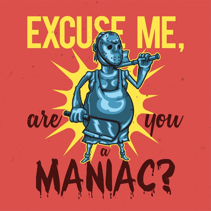 Vetor grátis design de t-shirt ou cartaz com ilustração de um maníaco.