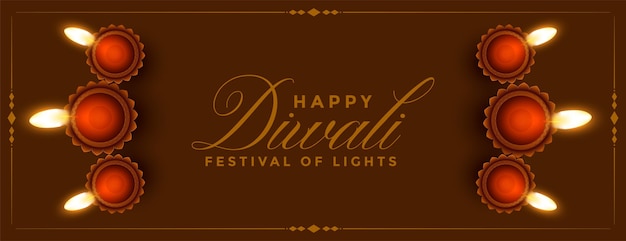 Design decorativo de banner feliz diwali diya