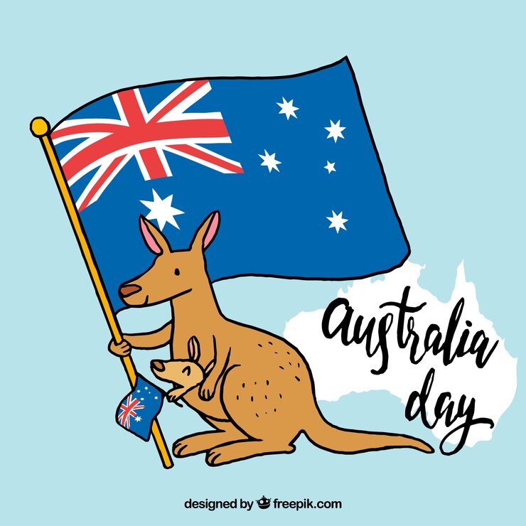 Vetor grátis design do dia da austrália com a bandeira da exploração do canguru