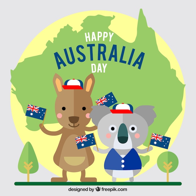 Design do dia da austrália com canguru e koala