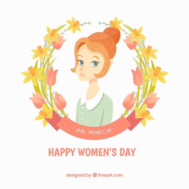 Vetor grátis design do dia da mulher com coroa de flores e mulher