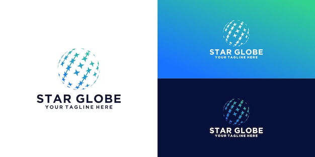 Design do logotipo do globo com forma de aglomerado de estrelas