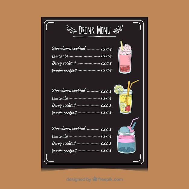 Design do menu cocktail em estilo de giz