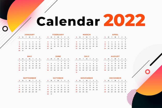 Design elegante de calendário de ano novo 2022 moderno