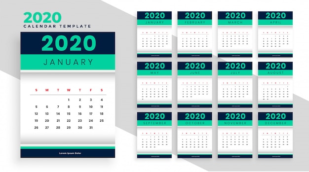 Design elegante modelo de layout de calendário de ano novo para 2020