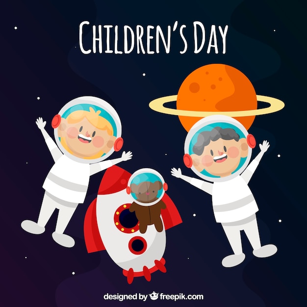 Vetor grátis design espacial para o dia das crianças