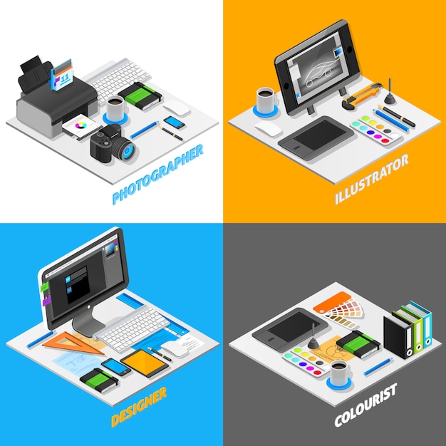 Design gráfico conceito conjunto isométrico