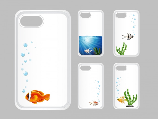 Design gráfico na caixa de telefone com peixes debaixo d'água