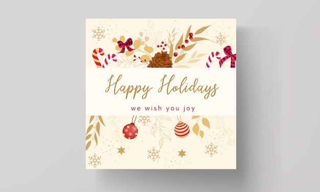 Design luxuoso de cartão de feliz natal dourado e vermelho